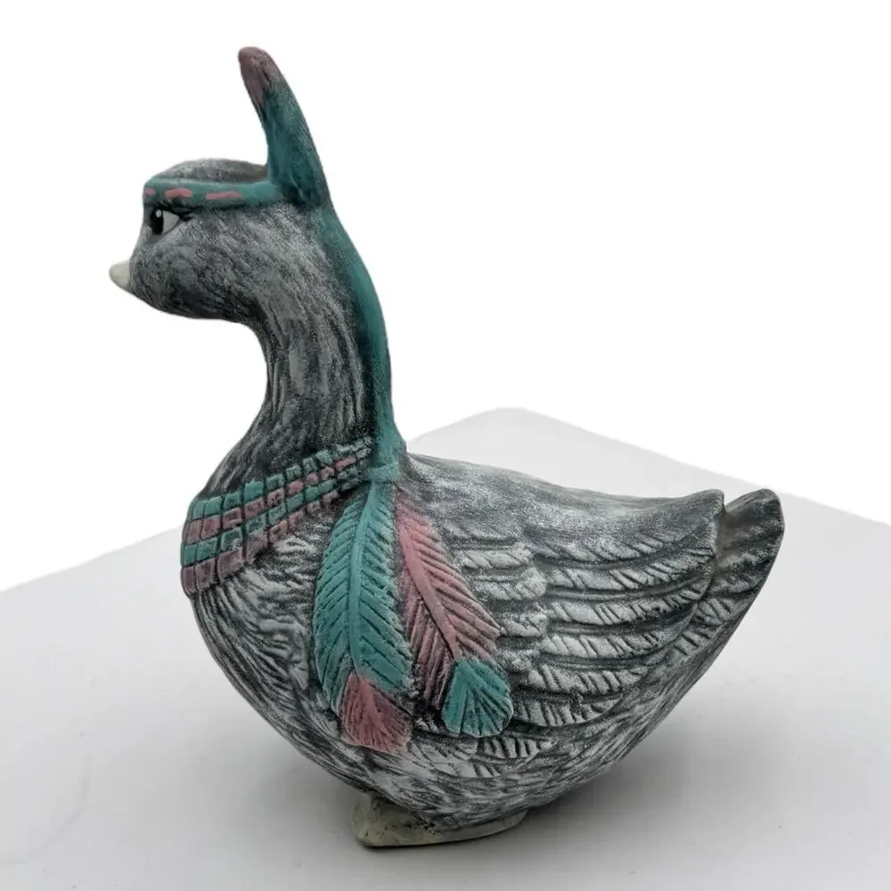 Southwestern Indian Mallard Duck Hand Painted Ceramic Figurine Signed‎ By Artist